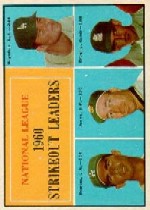 1961 Topps Baseball Cards      049      NL Strikeout Leaders-Don Drysdale-Sandy Koufax-Sam Jones-Ernie Broglio
